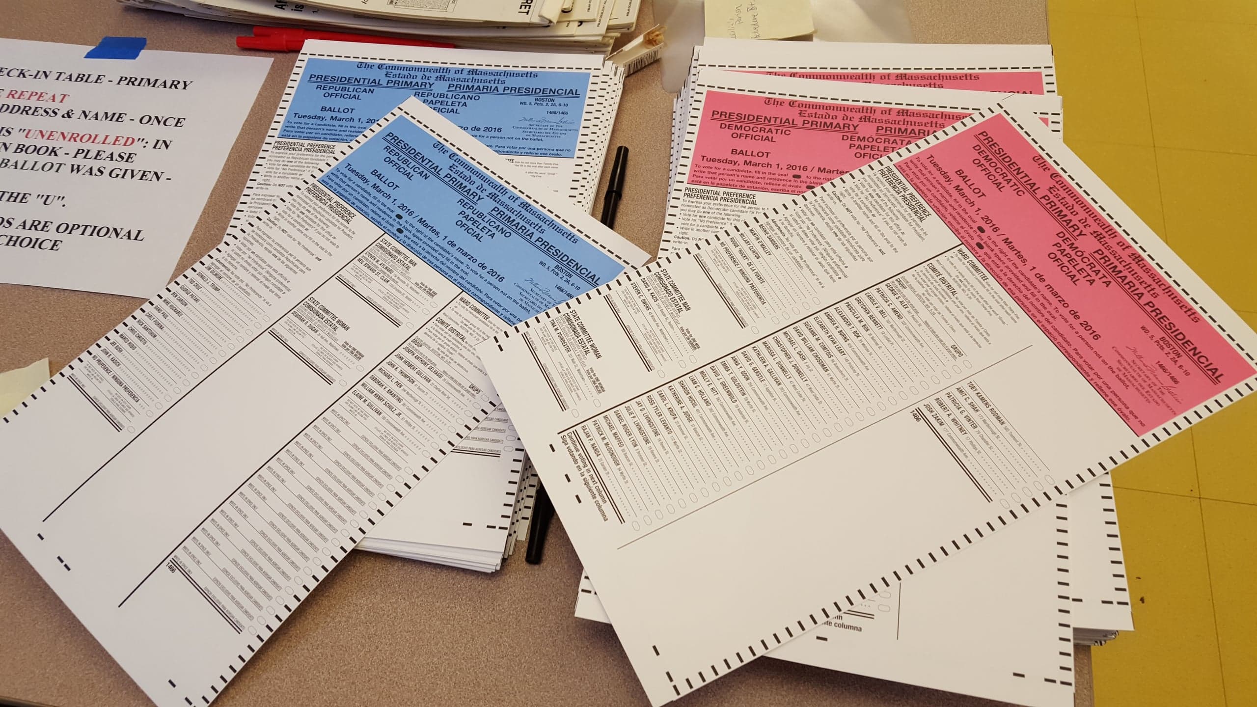Cédulas de eleição em Massachusetts